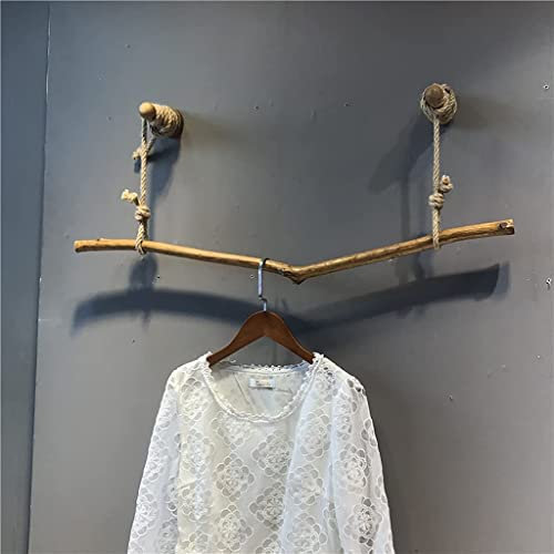 DETMOL Kleiderstange aus Holz zum Aufhängen an der Wand,Kleiderständer,Zweig,Wäscheständer,Retro-Kleiderständer,80/100/120 cm,Kleiderständer/60 cm (120 cm)