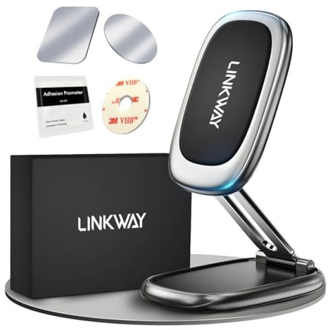 LINKWAY Handy Autohalterung Magnet【Legierung Klappbarer Magnet Handyhalterung fürs Auto】 360° Magnetische Autohalterung Handy Kompatibel mit iPhone Samsung Alle Smartphones