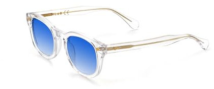 XLAB 8004 Sonnenbrille im Moscot-Stil, Unisex, 50mm, Transparent/blau schattiert