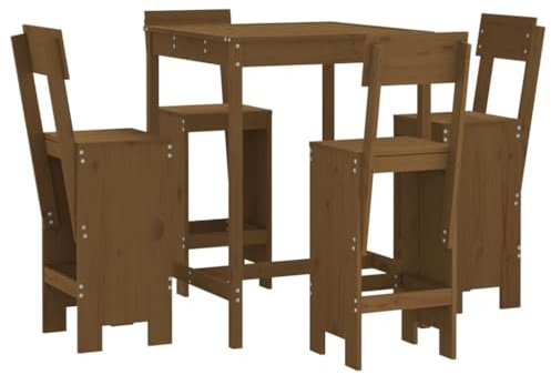 vidaXL Gartenbar Set 5-TLG., Sitzgruppe mit 1 Gartentisch 4 Barhocker, Garnitur mit Rückenlehne Fußstütze, Terrasse Bar Set Gartenmöbel, Honigbraun Massivholz Kiefer
