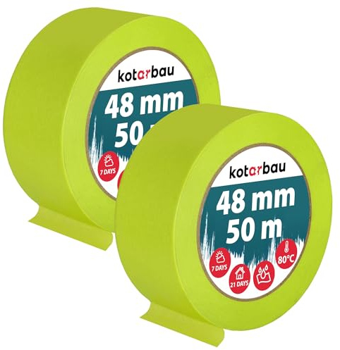 KOTARBAU® 2er Set Neon Malerkrepp 50 m Kreppband 48mm Malerband Abklebeband Maler Klebeband Maler Zubehör Fluoreszierendes Grün Kreppapier Malerbedarf