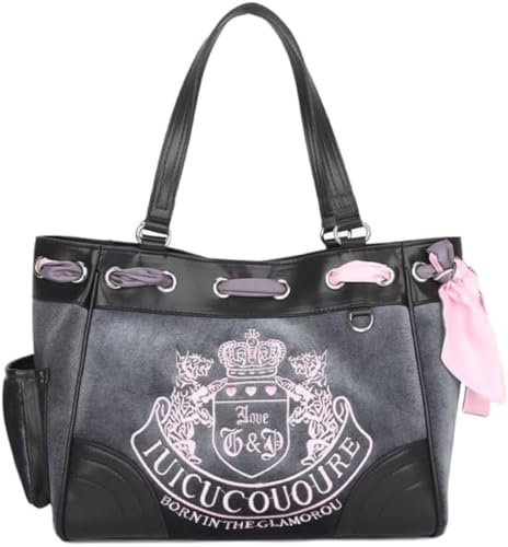 Y2K Damen Vintage Retro Chic Stickerei Samt Schultertasche Große Kapazität E-Girls Tote Taschen Einkaufshandtaschen, Grau, Large