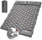 LAMA Double matelas isolant de camping gonflable pour 2 personnes 195 x 125 x 10 cm Tapis de couchage ultra léger avec pompe à air Coussin Presse à pieds pour camping, randonnée, tente, plage, gris