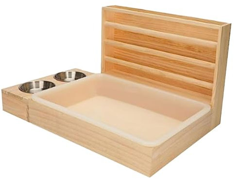 LOVIVER Bunny Feeder Manger, Wooden Rabbit Hay Feeder, with Litter Box Bowls Water Feeder, Litter Pan for Bunny, Chinchilla