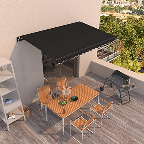 Mengtu Toldo de brazo articulado, retráctil, toldo con brazo articulado, con manivela, toldo para balcón, protección solar, protección visual para balcón, porche, 450 x 350 cm, color antracita,