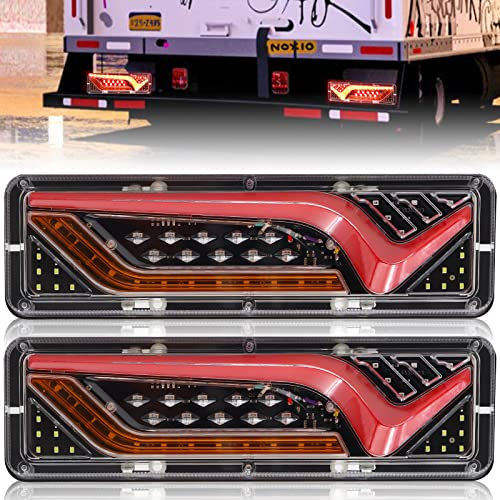 Ygmylandbb Led Feux Arrière De Remorque, feux arrières lampe pour camion, 12V Lampe Lumineuse Stop Arrière, Universel Séquentiel Fluide Stop Frein Tourner Singal Feu Arrière, 2Pcs (12, Volts)