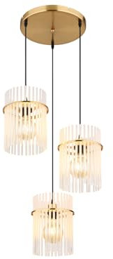meineWunschleuchte Cluster Pendelleuchte 3-flammig transparenten Echtglas Stäben, Ø 47cm