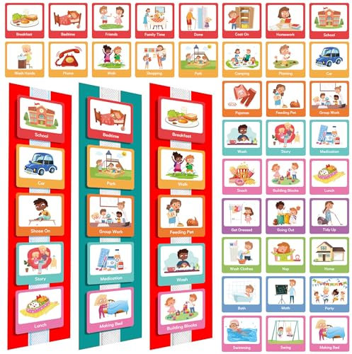 CXAFQ Autismus Kalender Visueller Zeitplan, Visueller Stundenplan für Kinder, Jetzt, Dann, Spätertafel Kinder, Tagesabläufe mit 60 Routine Karten, 66 Klettverschluss-Punkte, Routine Aufgaben.