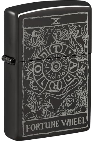 Zippo Sturmfeuerzeug - Wheel of Fortune, High Polish Black, Photo Image - Nachfüllbar - Wiederverwendbar - Windfestes Design - Geschenkbox - Made in USA