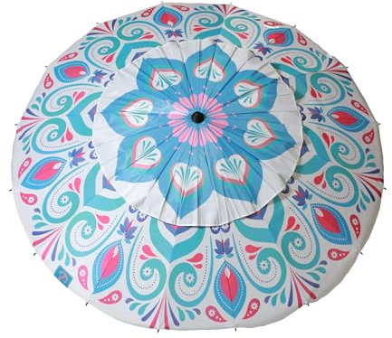 Atosa sombrilla de playa reclinable de aluminio modelo mándala floral con upf 50+ celeste