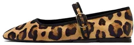 Moyilishan Women's Leopard Print Mary Jane Flats Square Toe Bow Tie Ballet Flats for Women Buckle Strap Comfortable Ballerina Shoes, Leopard, 6.5 UK