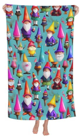 BREAUX Toalla de microfibra con estampado de gnomos coloridos, toalla de baño de secado rápido para hombres y mujeres, esencial para los amantes de la playa, color blanco