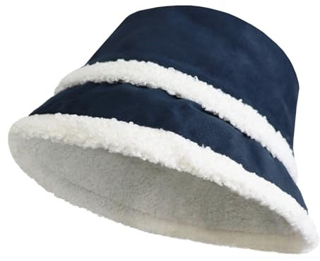 NLAND Fischerhut Damen Winter Eimerhut Flauschige Bucket Hat Wolle Futter Warme Kappe Hut Draussen Wandern Outdoor Camping，blu