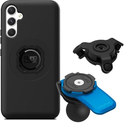 Quad Lock Support téléphone Moto avec Adaptateur Boule 1 pour RAM Mounts, Amortisseur de Vibrations et Coque MAG pour Galaxy A34