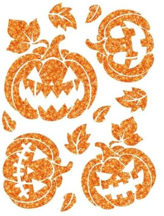 FIESTAS GUIRCA | Adhesivo Glitter Calabaza (30x40 cm) - Decoración de Pared, Puerta y Ventana para Halloween y Fiestas de Esqueletos - Ideal para Celebraciones y Eventos - Naranja