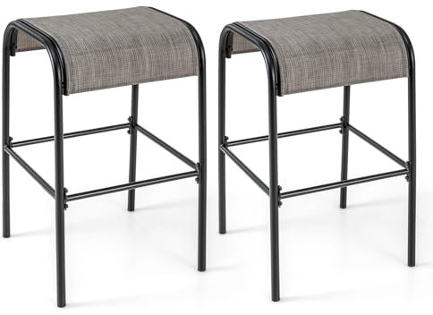 GOPLUS Ensemble de 2/4 Tabourets de Bar, Chaise de Bar de Patio de 76CM, Charge 180 KG, Siège en Tissu Incurvé sans Dossier, avec Repose-Pieds en Métal, pour Jardin, Porche, Bord de Piscine