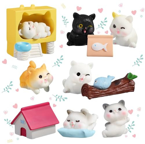 12Stück Mini Katze Figuren Set Party liefert Cupcake Figuren Cake Topper Katze Kuchendekoration Tortendeko für Kinder Katze Party Babyparty Katze Familienessen Dekoration Ornamente