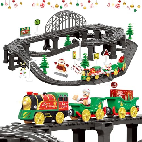 LZDMY Eisenbahn Kinder Elektrischer Zug Spielzeug ab 3 Jahre, Autorennbahn Weihnachtsbaum Zug mit Schienen Auto Rennstrecke Set Spiel für Kinder Junge Mädchen Weihnachten Geburtstag Geschenk