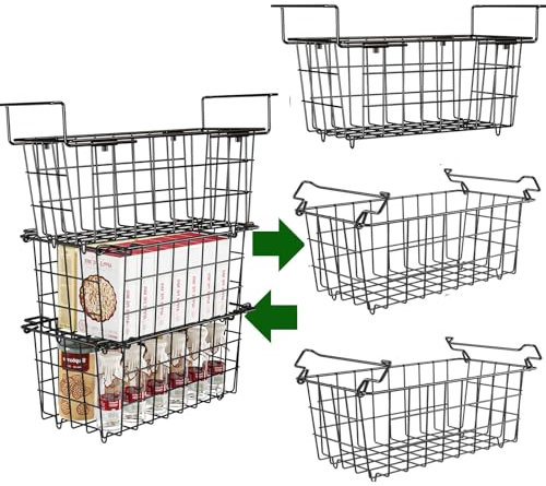 Lot de 2 paniers de congélation pour congélateur, bacs de rangement empilables et 1 organiseur de congélateur réglable à suspendre pour congélateur profond de 5 à 7 m³ pour aliments surgelés