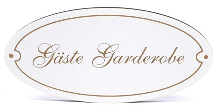 Dekolando Deko Türschild oval - Gäste Garderobe - Schild 15 x 7 cm - Schilder Türschilder Namensschilder Wohnung selbstklebend Holzschild Tür Holzschilder