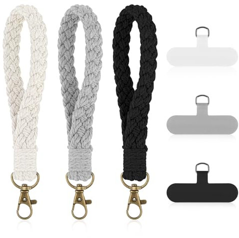Giantree Boho Macrame Phone Wrist Strap, 3Pcs Phone Lanyard, Cute Phone Chain, Anti-Loss Phone Case Accessory, Black, Cotton, Soft Style