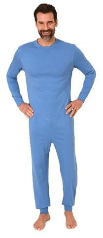 Normann Care Herren Pflegeoverall Langarm Einteiler Schlafanzug mit Reißverschluss am Rücken, Farbe:hellblau, Größe:XS