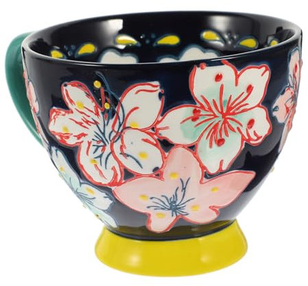 Cabilock Taza Vintage de Té con Estampado de Flores Pintadas a Mano Taza de Café de Cerámica Taza de Desayuno