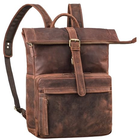 STILORD 'Melvin' Zaino Rolltop in Pelle Vera Grande con Scomparto Laptop 16-17 Pollici - Porta PC da Bici per Donna e Uomo - Bagaglio a Mano