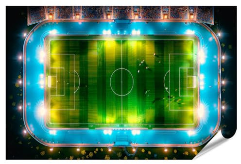 islandburner XXL Bild Poster Leuchtendes Fußballstadion bei Nacht für Wohnzimmer Fußballfans Sportsbar Premium Bilder Fotodruck
