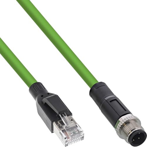 InLine Industrie Netzwerkkabel, M12 4-pin D-kodiert Stecker zu RJ45 Stecker, Ethernet Cat. 5e M12 4-polig, PUR, 2m, 40402