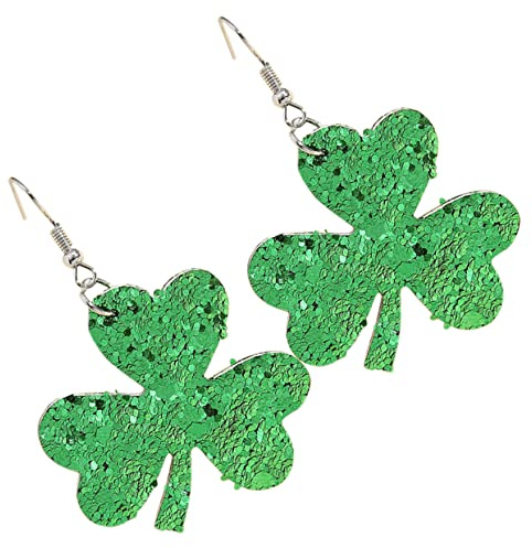 LIFKOME 1paar Glücksklee Hängende Ohrringe Aus Grünen Pailletten Für Patrick's Day Handgefertigte Pu-leder Ohrringe Für Damen Festlicher Schmuck