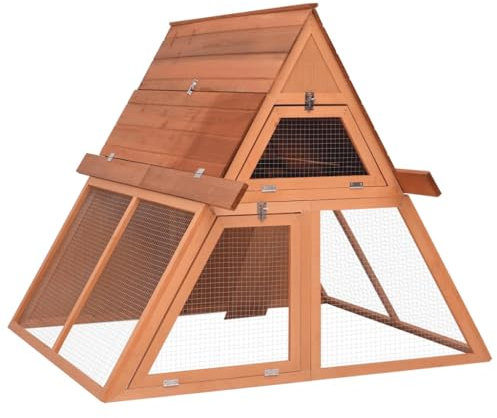 Kaninchenstall aus Holz Zwei Etagen mit Rampe, A-Form Kleintierkäfig, 152 x 127 x 109,5 cm, Einfacher Zusammenbau