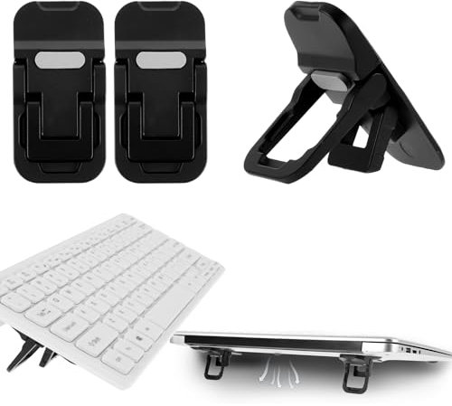 Ouligay 2 Pcs Keyboard Riser Portable Dual Tilt Angle Adjustment Foldable Laptop Riser, Mini Laptop Feet for Desk, Self-Adhesive Keyboard Feet for Most Keyboards (Black)