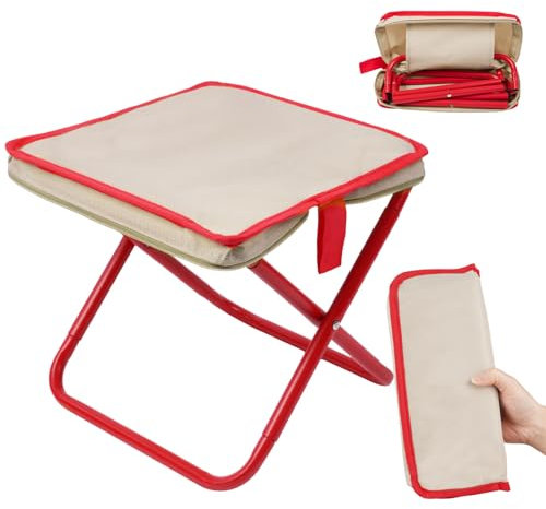 OFFCUP Klapphocker, Mini-Outdoor-Campinghocker, tragbar, klein, faltbar, leicht, Jagdsitz mit Reißverschluss, faltbare Slacker-Stühle zum Angeln, Reisen, Picknicks (rot)
