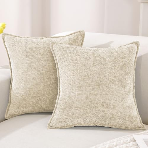 YSTELLAA Chenille Federe Cuscini Divano 60x60, 2 Pezzi, Beige | Morbido Resistenti Federa Cuscino, con Forma Corazón Cerniera, Decorativi Elegante Federa, per Camera da Divano Letto