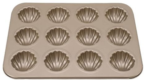 12 Cavity Baking Mold, 12 Cavity Carbon Steel Shell Shaped Cookies Trays, Non Stick Cupcake Tray, Multipurpose Baking Pan for Cookie, Cake, Chocolate, Pumpkin, Plum
