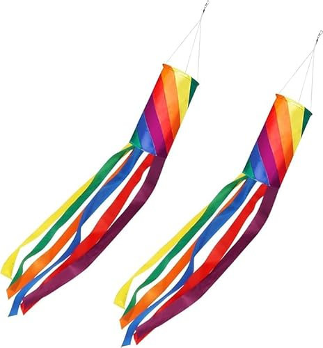 Rainbow Windsock, 2pc Colorful Spiral Windsock Rainbow Windsock Outdoor Hanging Decoration 40Inch Windsock Weatherproof Garden Windsock for Outdoor Backyard Colorful Flag (Rainbow Windsock-3)