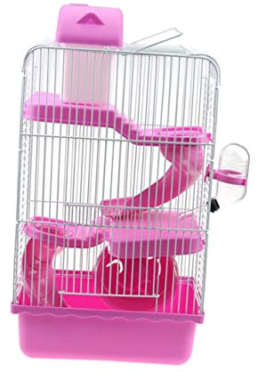 Abaodam Cage à Hamster Trois Niveaux Fonctionnelle en Plastique Solide 23x17x45 Cm Rose pour Petits Animaux Pet Shop Maison Villa