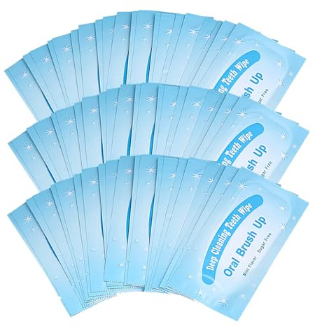 50 Packs of Mint-Flavored Teeth Whitening Finger Wipes, Disposable Teeth Cleaning