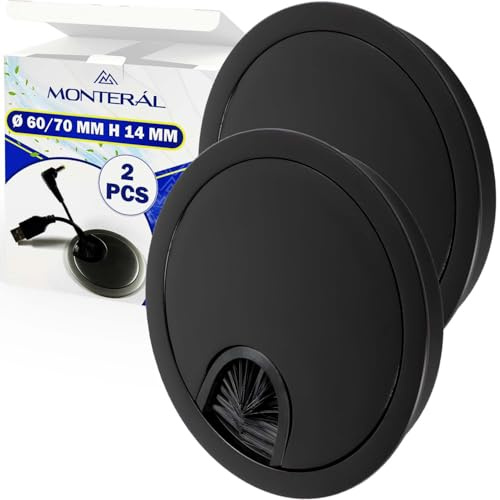 2 Pieces Desk Cable Grommet Ø 60/70 mm H 14 mm - Cable Grommet Black Color - MONTERAL