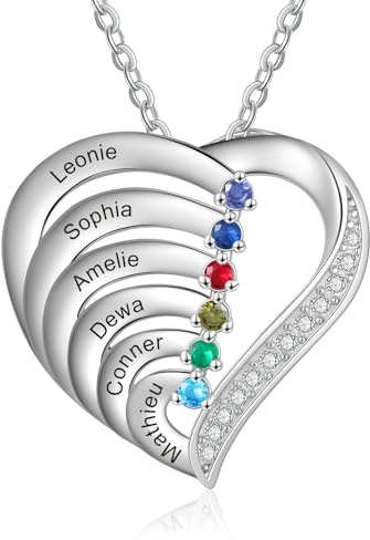 Ashleymade Personalisierte Namenskette Silber 925 Halskette Damen Herz Anhänger mit Namen Gravur Mutter Tochter Kette Geschenk für Muttertag Valentinstag Weihnachten