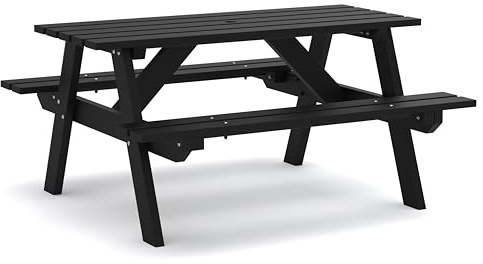 BrackenStyle Eco Harry Picnic Table, 6 Seat, 145cm, Black