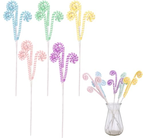 5pcs Pastel Christmas Tree Picks, 15.75in/40cm Curly Candy Cane Ornaments for Xmas Tree Topper Decor Macaron Color Holiday Party Decorations for Home Vase Wreath Garland