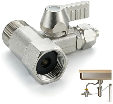 Conexión en T de 3/8 a 3/8 y 1/4 con válvula de cierre - Adaptador de agua de latón niquelado para nevera americana, ósmosis y filtro de agua, cafetera, válvulas de conexión
