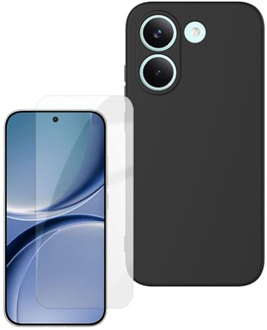 Wigento Schutzhülle + Schutzglas Set für Xiaomi Poco X8 Pro, TPU Case, 9H Displayschutz Glas, Kamera Schutz, 360 Grad Schutz, Handyhülle Set (Schwarz)