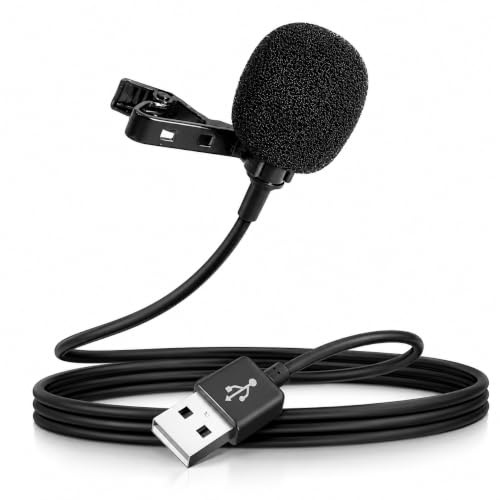 YFYWINSH Microphone Lavalier USB Plug and Play, Micro PC USB, Micro Cravate Filaire avec Pince, Lapel Microphone pour Micro Ordinateur Portable et PC Gaming Podcast Enregistrement Vidéo