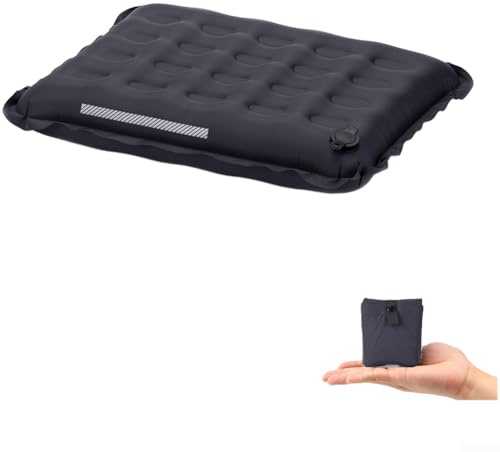 Zoegneer Ultraleichtes aufblasbares Camping-Sitzkissen, 7 cm dick, tragbar, Outdoor-Kissen, leicht, 105 g, hohe Tragfähigkeit, 150 kg, schnelles Aufblasen, reflektierender Sicherheitsstreifen, bequem