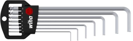 Wiha Allen Wrench Set in Classic Holder with Spherical Hexagonal Heads, 7 Pieces, Matte Chrome, Packaging (03723)