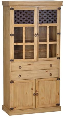 MiaMöbel Vitrine Mexico Möbel 94x195x45 cm Landhausstil Glas Massivholz Pinie Honig