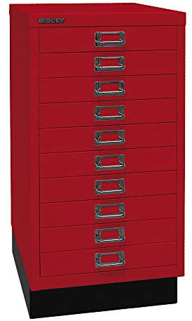 BISLEY MultiDrawer, 29er Serie mit Sockel, DIN A3, 10 Schubladen, Metall, 670 Kardinalrot, 43.2 x 34.9 x 67 cm